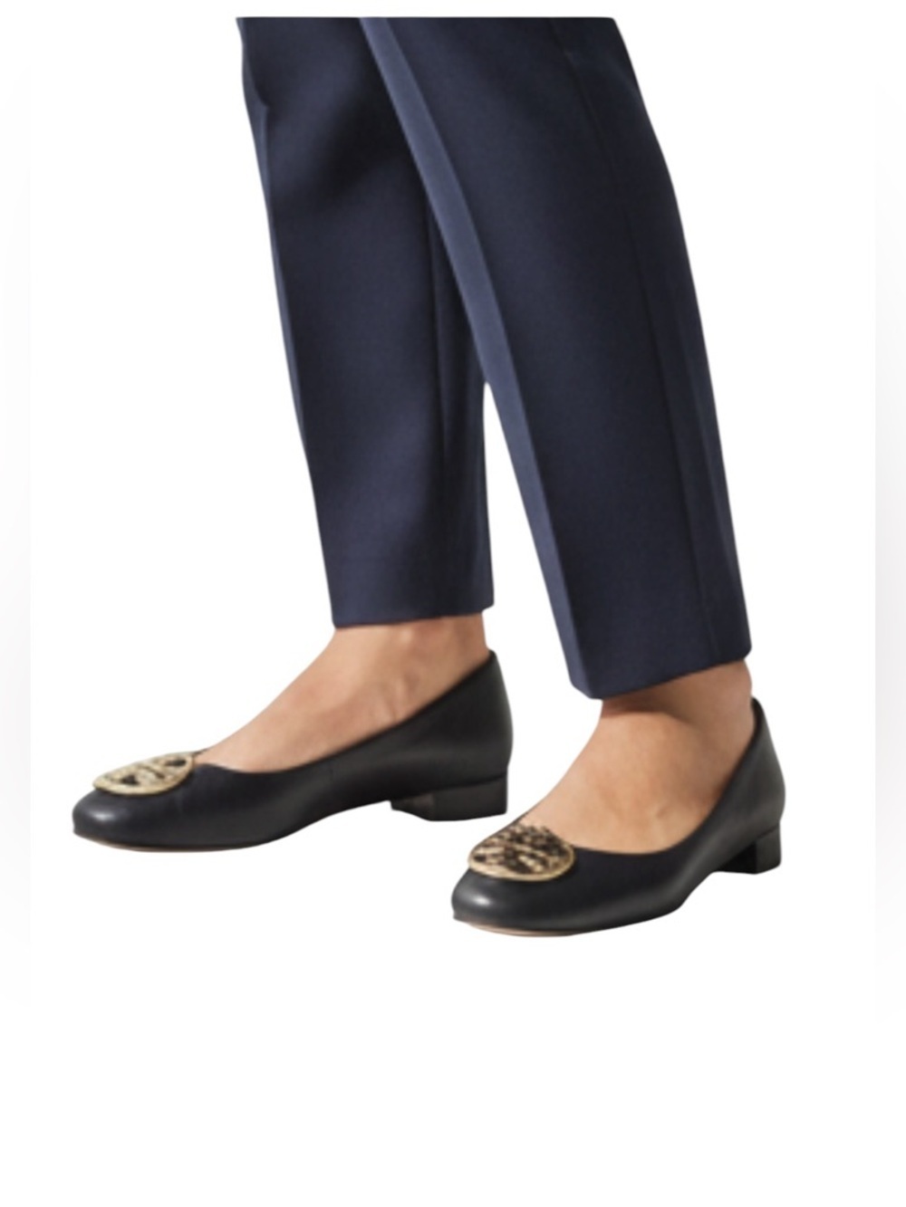 TORY BURCH Black Chelsea 25mm Ballet Flat Logo Heel Size 9 $268 Old Money - Picture 2 of 11
